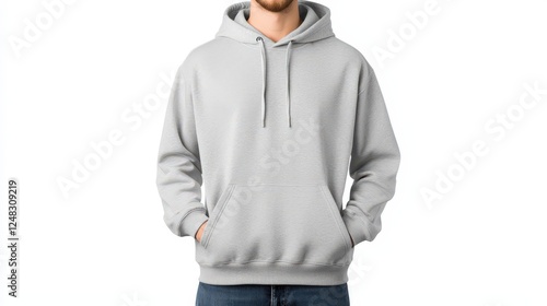 Wallpaper Mural Man wearing a grey hoodie standing in a casual pose with hands in pockets against a plain background Torontodigital.ca