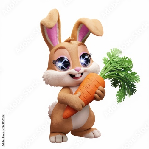 Adorable cartoon bunny holding a big carrot photo