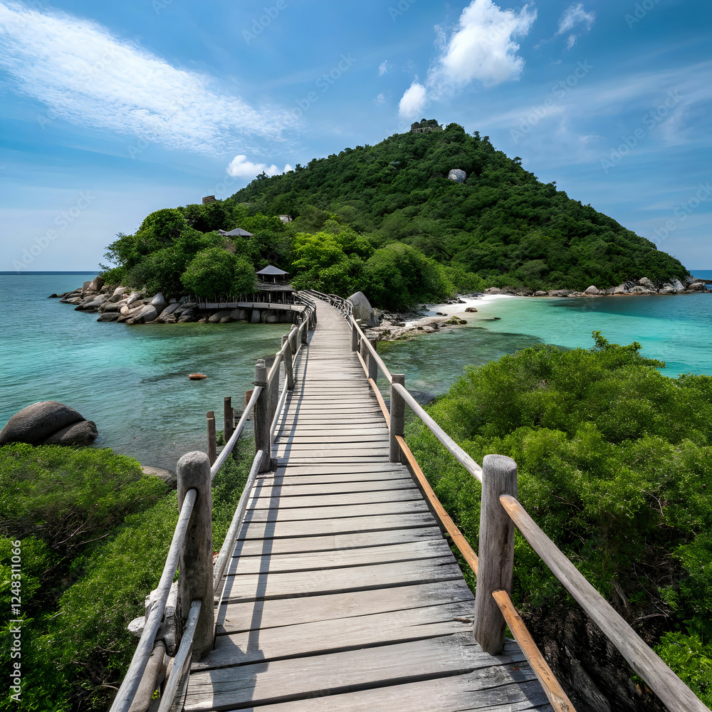 Fototapeta premium Wooden Bridge at Koh Nangyuan Island Surat Thani