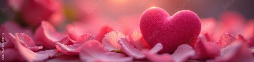 Fototapeta premium Heart surrounded by delicate rose petals in soft focus, petals, beauty