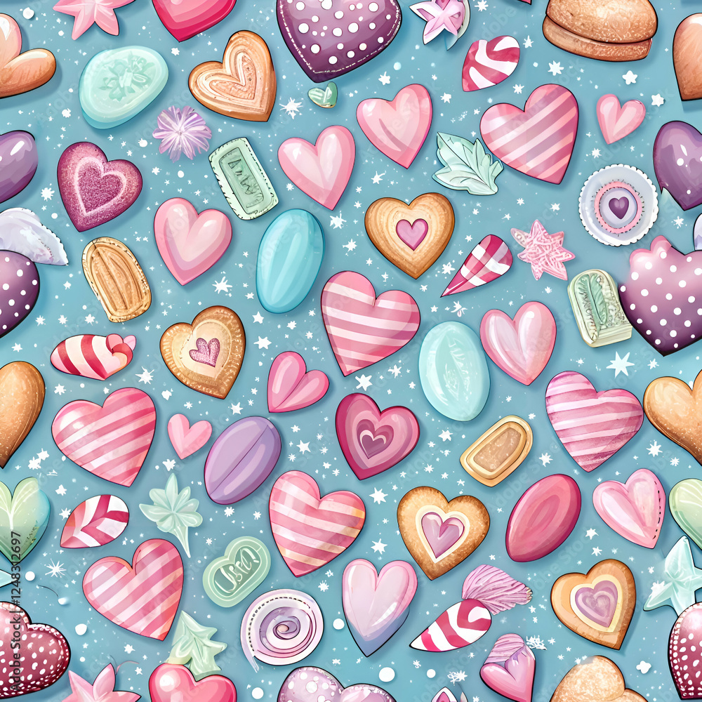 Charming heart-shaped sweets pattern. Charming heart-shaped sweets pattern.