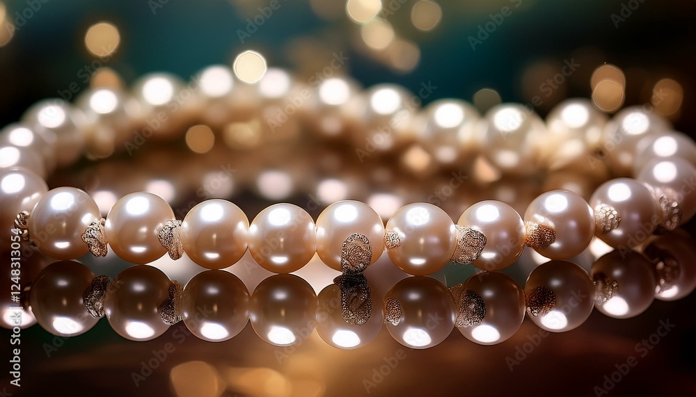 An artistic shot of a string of pearls, with soft reflections and delicate highlights, capturing the elegance and beauty of the jewelry in a subtle and refined way. An artistic shot of a string of pearls, with soft reflections and delicate highlights, capturing the elegance and beauty of the jewelry in a subtle and refined way.
