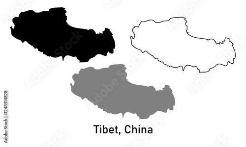 Tibet province, China map illustration isolated on background. map in black, gray, and outlines