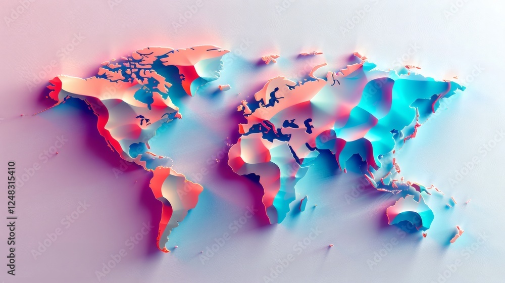 Fototapeta premium Abstract Colorful 3D World Map Design with Shadows and Highlights