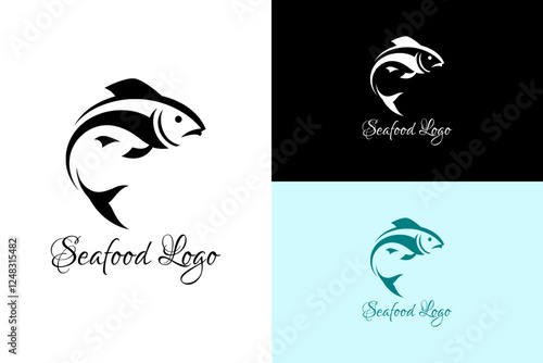 fish silhouette with curve patterns, seafood, restaurant logo, lobster, prawn, fish fry, food blogger, food cart, food truck, vitamin, diet, healthy, street food, silhouette, vector, logo, abstract