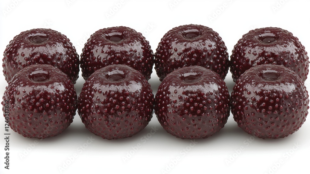 Close-up View of Dark Red Textured Fruits Arranged Neatly Close-up View of Dark Red Textured Fruits Arranged Neatly