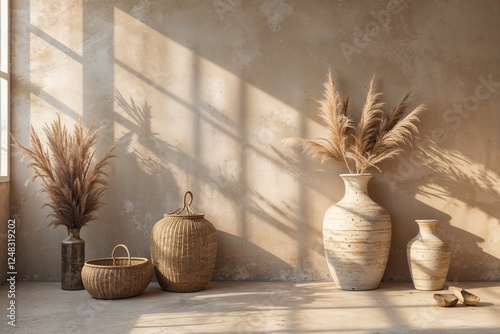 Natural Beige Canvas Background with Soft Shadows and Filtered Sunlight for Product Photography
