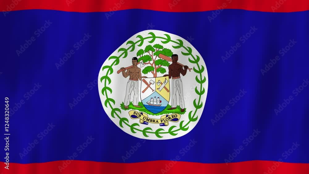 Belize flag country animation 3D symbol design waving in wind movement national patriotism world culture emblem banner Central America red blue white