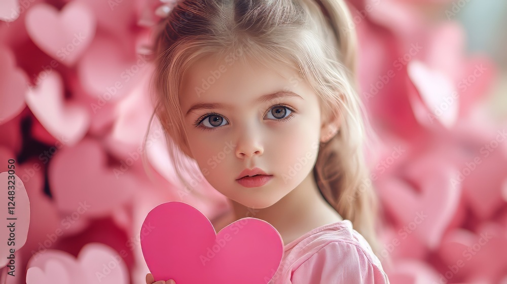 Girl Holding Pink Heart in Pink Environment Girl Holding Pink Heart in Pink Environment