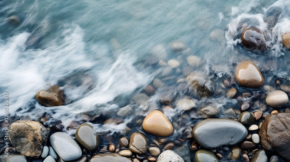 Captivating image of seafoam swirling and flowing around rugged rocks on the shoreline during a high tide creating a dramatic and mesmerizing seascape Captivating image of seafoam swirling and flowing around rugged rocks on the shoreline during a high tide creating a dramatic and mesmerizing seascape