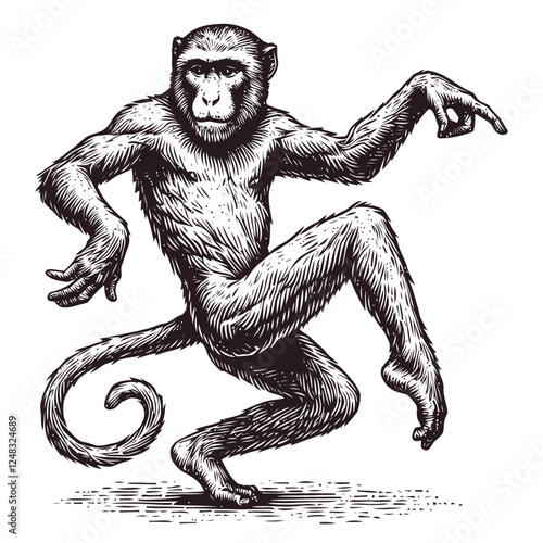 engraving drawing of a monkey