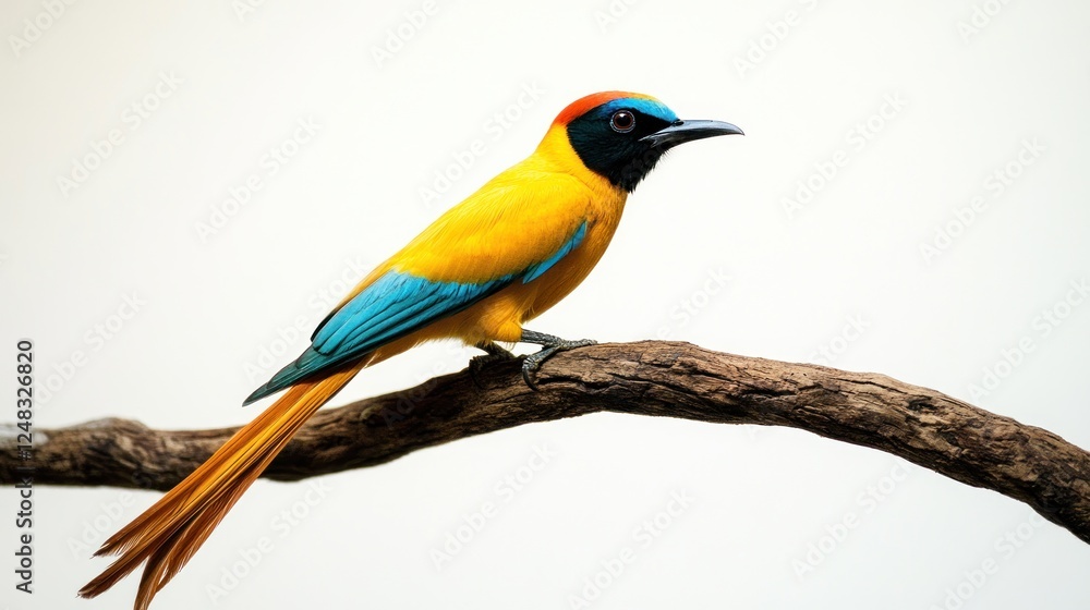 A bright yellow bird perched gracefully on a tree branch, showcasing its vibrant feathers A bright yellow bird perched gracefully on a tree branch, showcasing its vibrant feathers