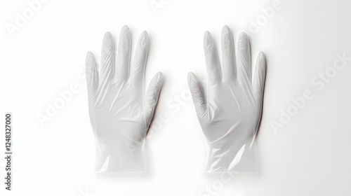 Wallpaper Mural Neatly arranged white latex free disposable gloves laying flat on a bright clean white surface background  Medical and healthcare protection concept with essential hygiene and safety equipment Torontodigital.ca