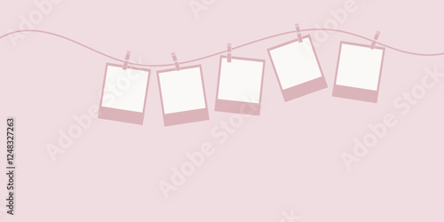 Pastel pink hanging picture frames, cute photography template design