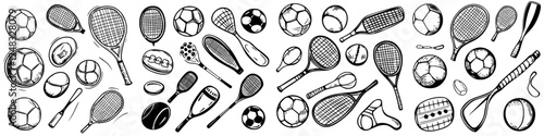 Various sports equipment displayed together showcasing different games and athletic activities in a creative arrangement