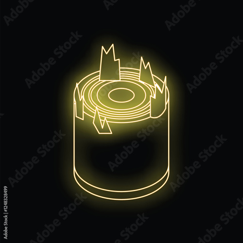 Glowing neon line wooden log icon isolated on black background, perfect for illustrating deforestation or lumberyards