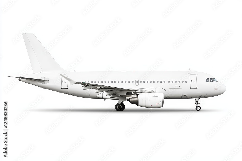 White Passenger Airplane Profile Isolated on White Background White Passenger Airplane Profile Isolated on White Background