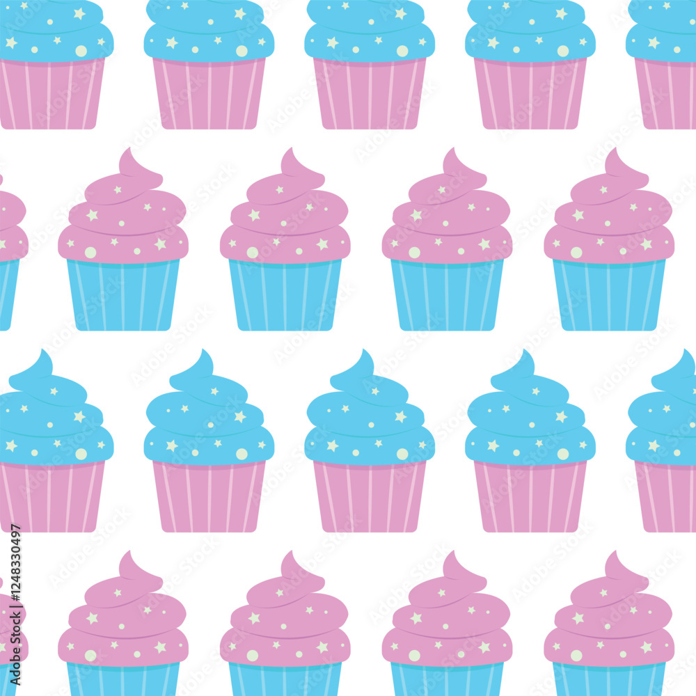 Seamless cupcake pattern for baby gender reveal party, birthday party, kids party. Sweet treat. Seamless cupcake pattern for baby gender reveal party, birthday party, kids party. Sweet treat.