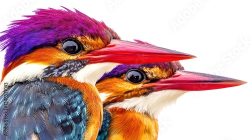 A detailed and vivid close-up of two young Oriental Dwarf Kingfishers from Chiplun, Maharashtra, India, perched together. photo