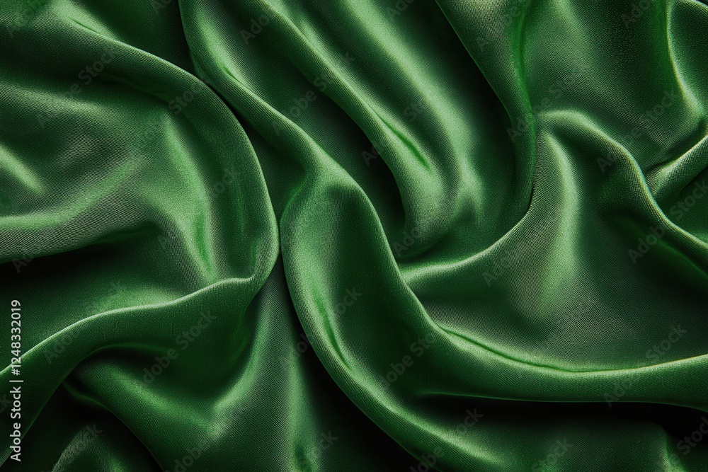 Obraz premium Green satin or silk with beautiful waves creating an elegant and luxurious background for fashion or beauty products