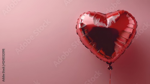 Red heart-shaped balloon on pink background
