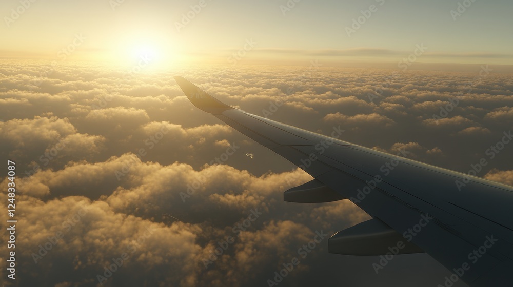 Aerial View of Airplane Wing Above Clouds During Golden Hour Aerial View of Airplane Wing Above Clouds During Golden Hour