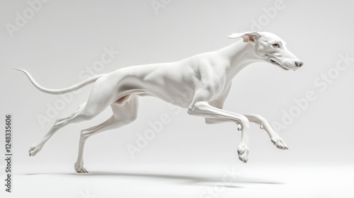 Graceful White Dog in Full Sprint Captured on Studio Background