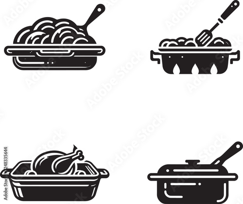 Silhouette Icons of Various Cooking and Baking Dishes