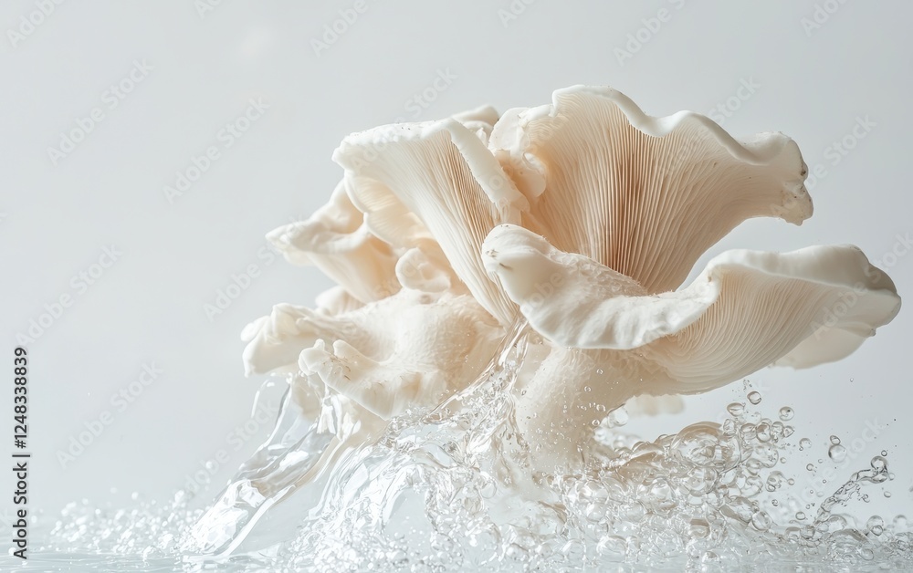 A fresh king oyster mushroom levitating with soft natural lighting isolated on white A fresh king oyster mushroom levitating with soft natural lighting isolated on white