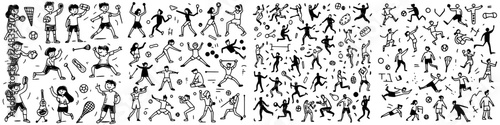 Diverse illustrations of people engaging in various sports and activities, capturing dynamic movement and joy