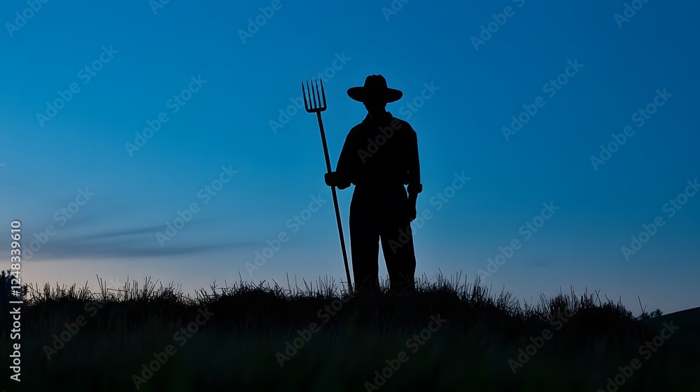 custom made wallpaper toronto digitalSilhouetted farmer standing in field at dusk with pitchfork