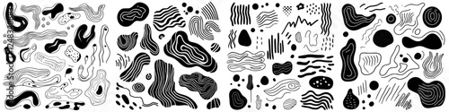Bold black and white abstract patterns with dynamic shapes and textures showcasing creativity and artistic expression