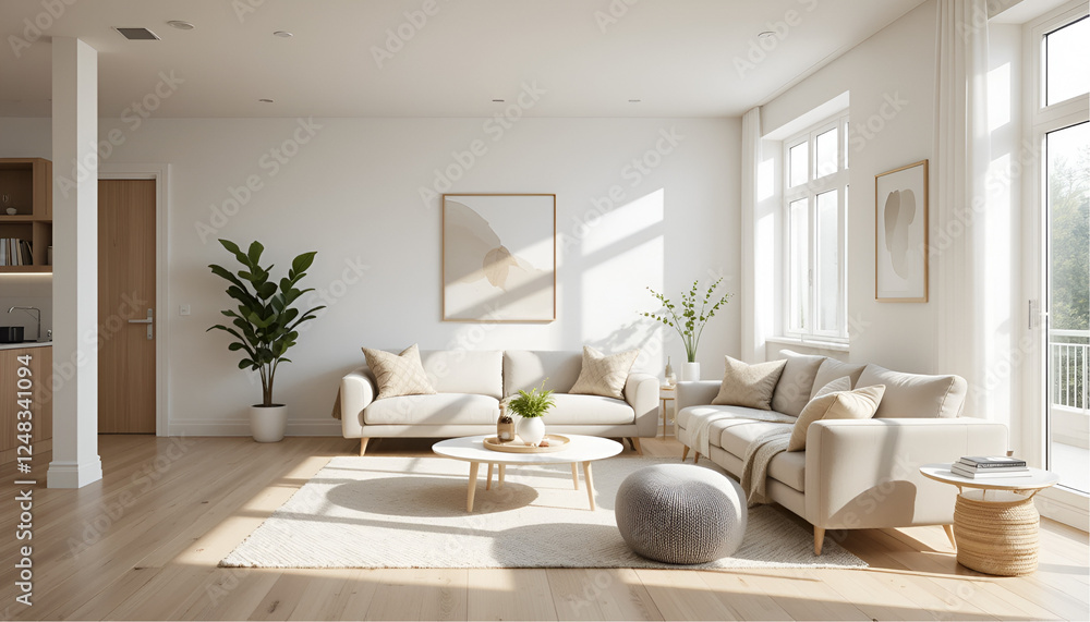Fototapeta premium Scandinavian Minimalist Living Room with Natural Light