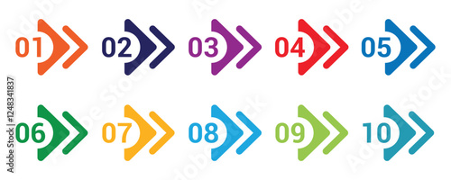 direction colorful number bullet points from one to twelve. Creative vector illustration of number bullet points set 1 to 10 isolated on white background.
