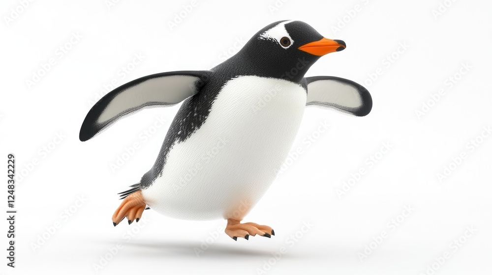 Fototapeta premium Cheerful Penguin in Motion against a White Background