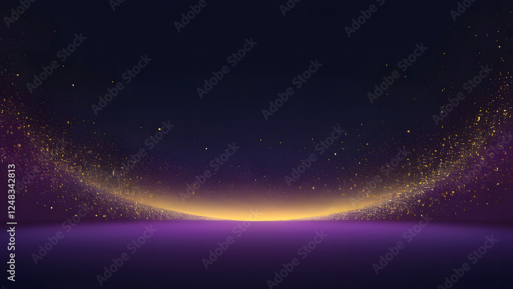 Obraz premium Deep Navy Blue, Cosmic Purple, and Glowing Gold Gradient Background