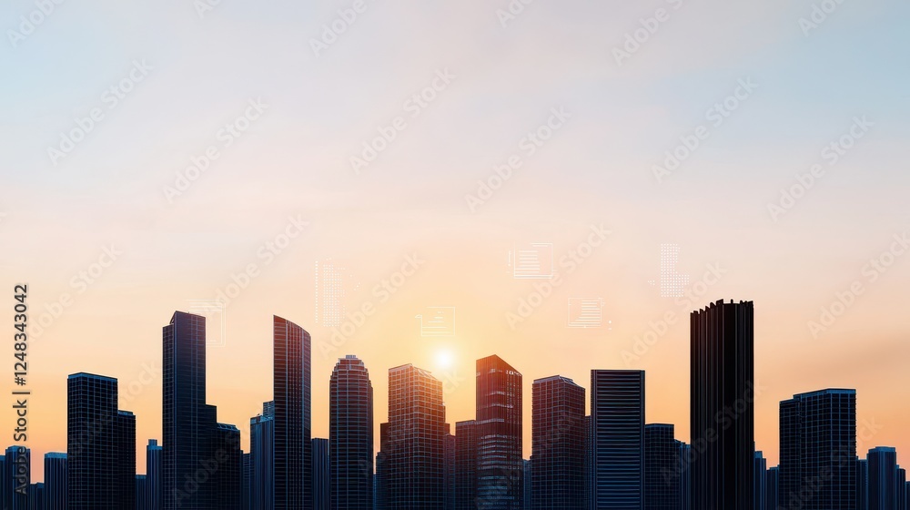 A stunning skyline at sunset, showcasing modern architecture silhouetted against a colorful sky. A stunning skyline at sunset, showcasing modern architecture silhouetted against a colorful sky.