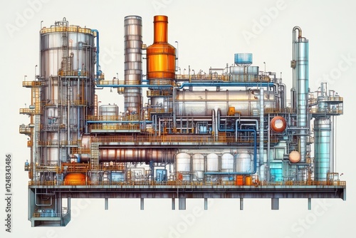 Wallpaper Mural A detailed cross section of a gasoline refining unit illustrating the complex processes involved in fuel production. Torontodigital.ca