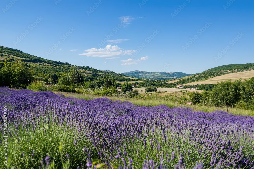 Obraz premium Lavender field gleams under sunny sky