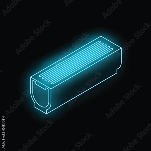 Blue glowing neon icon of a ram memory module, representing computer hardware and technology