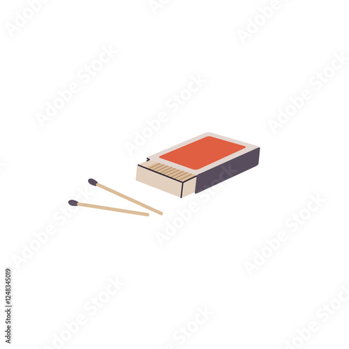 Matchsticks with box icon. Wooden matches for burning camping fire, smoke. Hiking matchbox with sticks for campfire in travel. Opened matchbook. Flat isolated vector illustration on white background