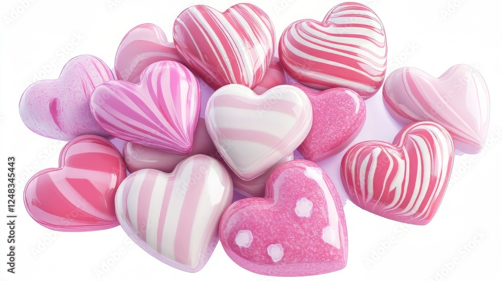 Fototapeta premium Pile of sweet, pink, striped hearts candy