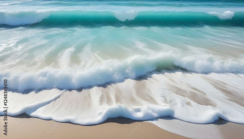 Olas turquesas del océano rompiendo en una playa de arena, con una clara distinción entre el agua y la orilla. El agua parece espumosa y dinámica, mostrando varios tonos de azul y blanco Olas turquesas del océano rompiendo en una playa de arena, con una clara distinción entre el agua y la orilla. El agua parece espumosa y dinámica, mostrando varios tonos de azul y blanco