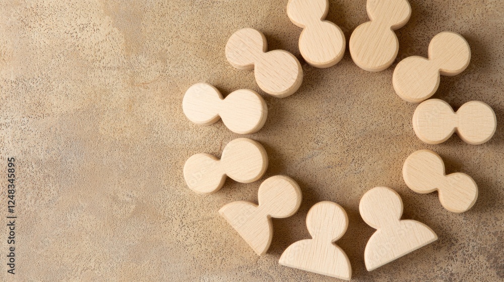Wooden figures arranged in circle on textured background Wooden figures arranged in circle on textured background