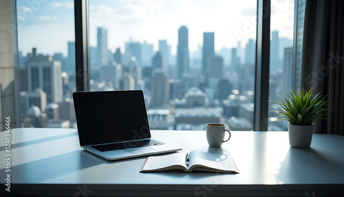 Wallpaper Mural Modern Office Workspace with Laptop and Coffee Business Productivity  Torontodigital.ca