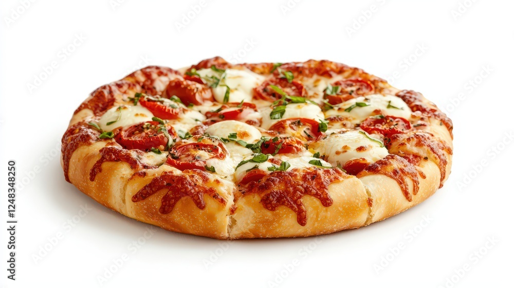 Pizza margherita with tomato sauce and melting mozzarella cheese on a wooden cutting board Pizza margherita with tomato sauce and melting mozzarella cheese on a wooden cutting board