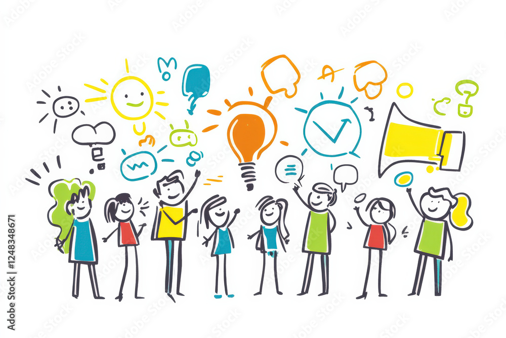 Team brainstorming ideas on whiteboard shows joy Team brainstorming ideas on whiteboard shows joy