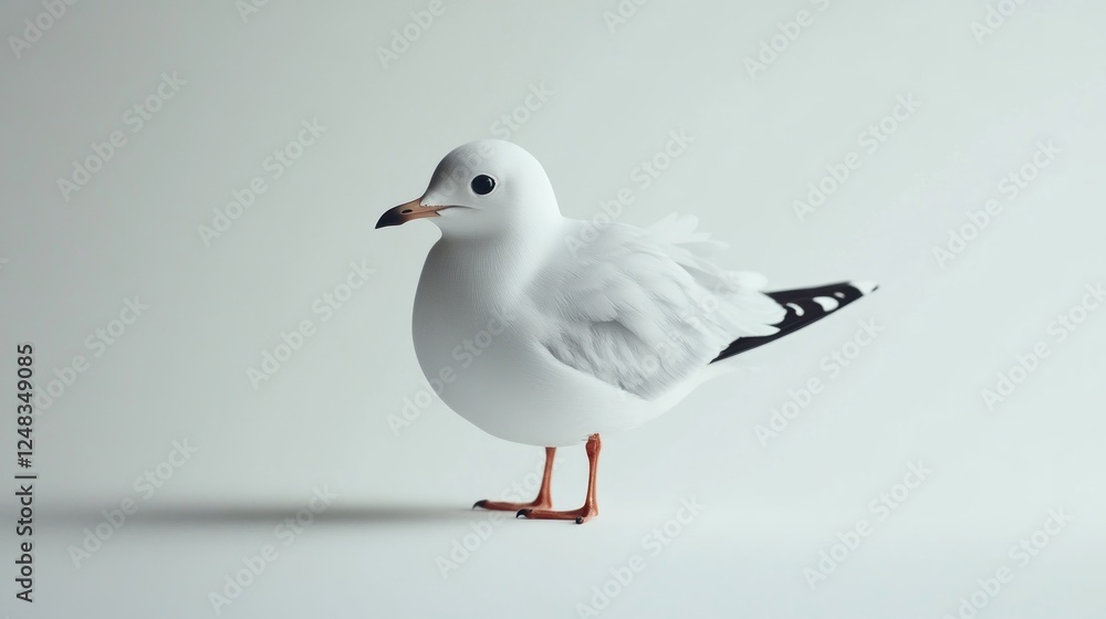 The smallest seagull standing elegantly with wings tucked in, fine feather details visible, isolated on a clean white background - The smallest seagull standing elegantly with wings tucked in, fine feather details visible, isolated on a clean white background -