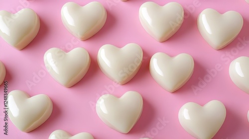 Sweet Valentine: Cream hearts on pink surface