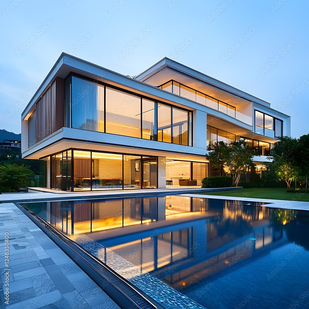 Fototapeta premium Photo of Modern Luxury House with a Swimming Pool